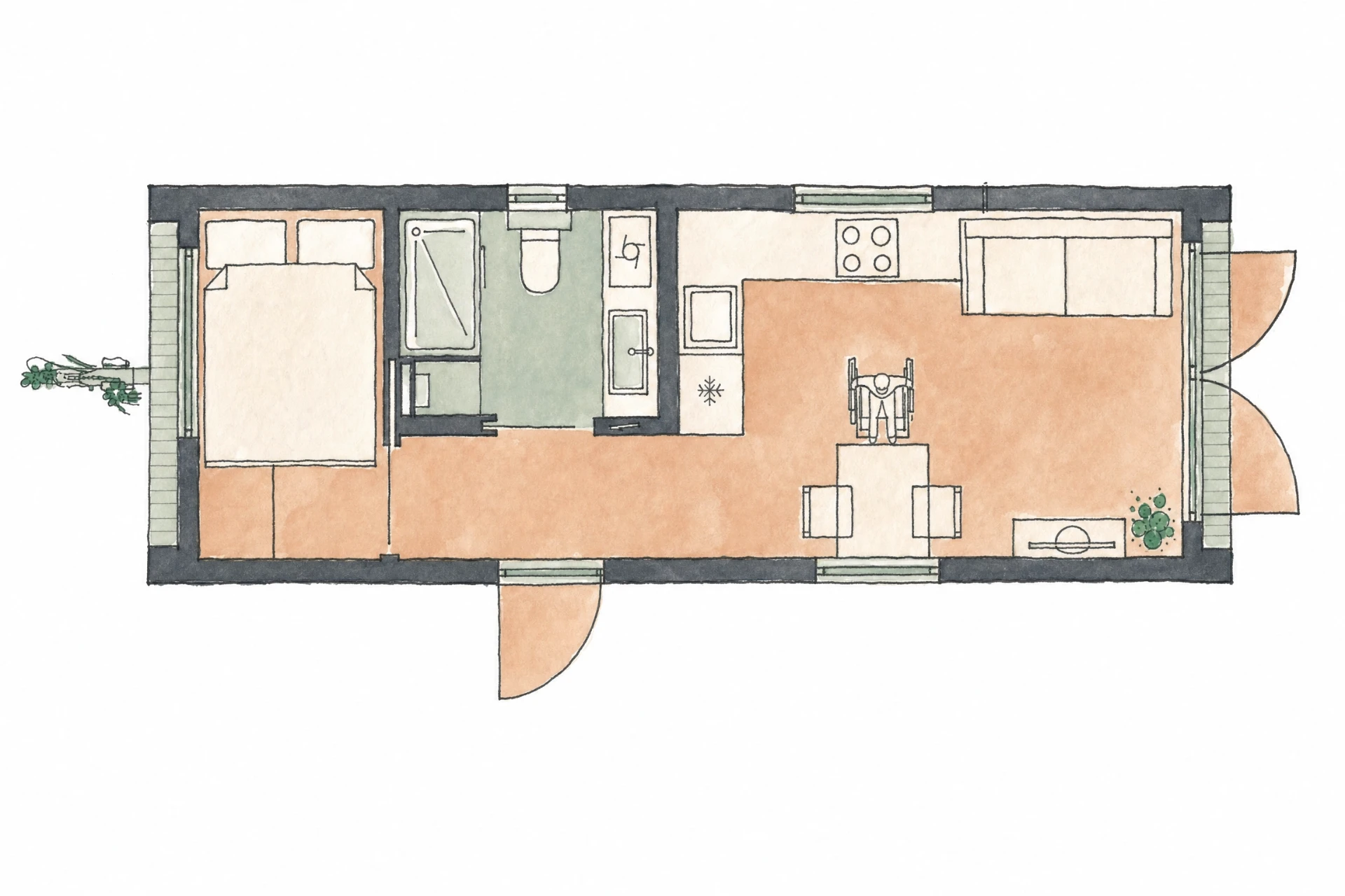 Grundriss Kolos Desert 60 – rollstuhlgerechte Variante